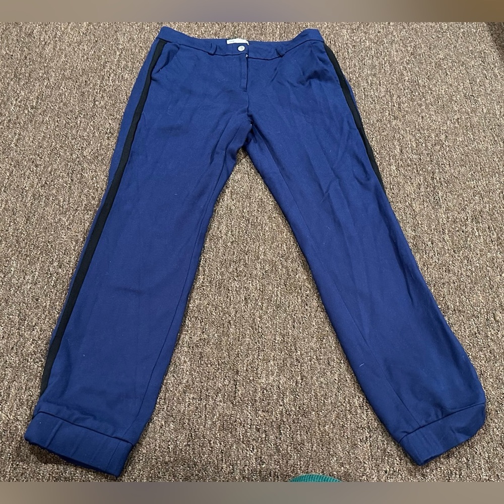 EUC Public School J Crew 2 blue track pants joggers bottoms black side stripe